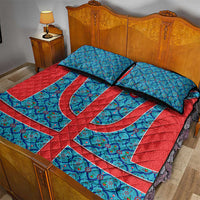 Blue Turkish Traditional Pattern and Red Quilt Bed Set with National Flag Emblem
