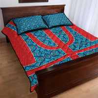 Blue Turkish Traditional Pattern and Red Quilt Bed Set with National Flag Emblem