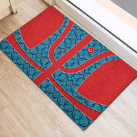 Blue Turkish Traditional Pattern and Red Rubber Doormat with National Flag Emblem