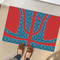 Blue Turkish Traditional Pattern and Red Rubber Doormat with National Flag Emblem