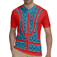 Blue Turkish Traditional Pattern and Red Rugby Jersey with National Flag Emblem