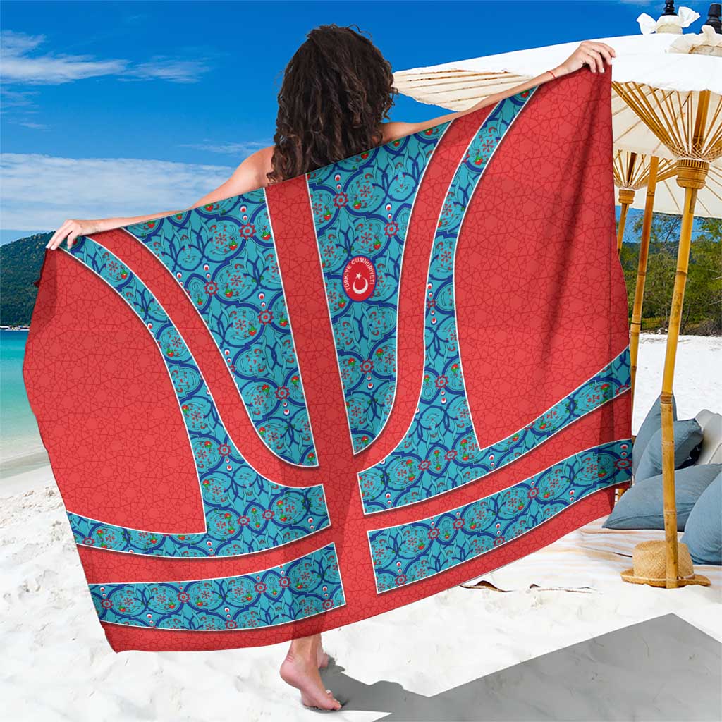 Blue Turkish Traditional Pattern and Red Sarong with National Flag Emblem