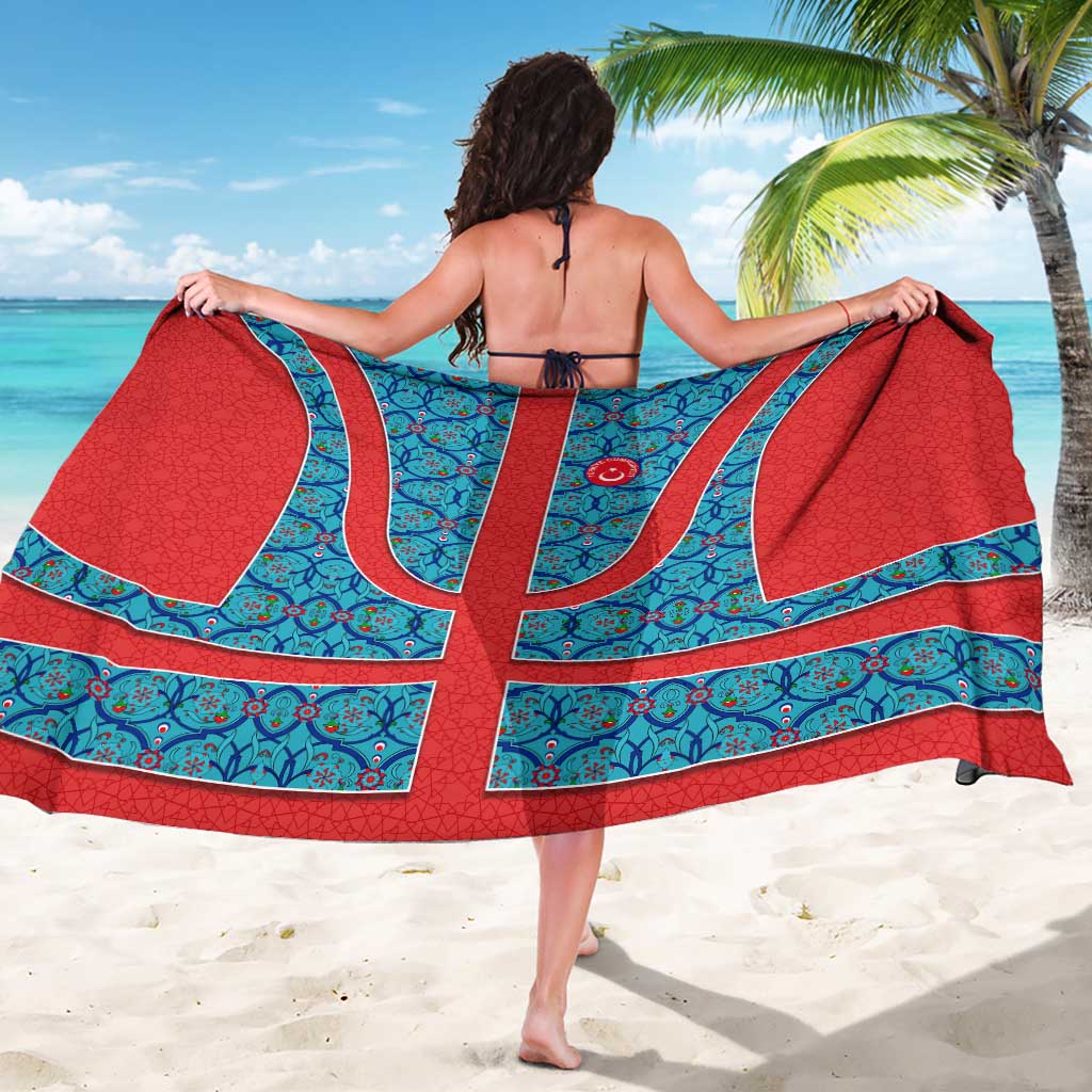 Blue Turkish Traditional Pattern and Red Sarong with National Flag Emblem
