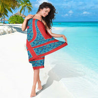 Blue Turkish Traditional Pattern and Red Sarong with National Flag Emblem