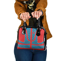 Blue Turkish Traditional Pattern and Red Shoulder Handbag with National Flag Emblem