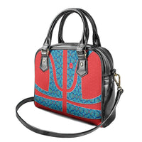 Blue Turkish Traditional Pattern and Red Shoulder Handbag with National Flag Emblem