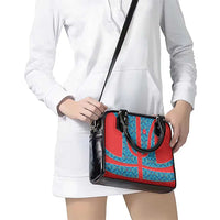 Blue Turkish Traditional Pattern and Red Shoulder Handbag with National Flag Emblem
