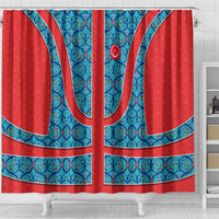 Blue Turkish Traditional Pattern and Red Shower Curtain with National Flag Emblem