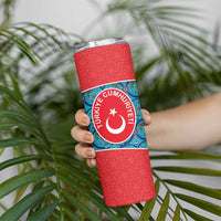 Blue Turkish Traditional Pattern and Red Skinny Tumbler with National Flag Emblem