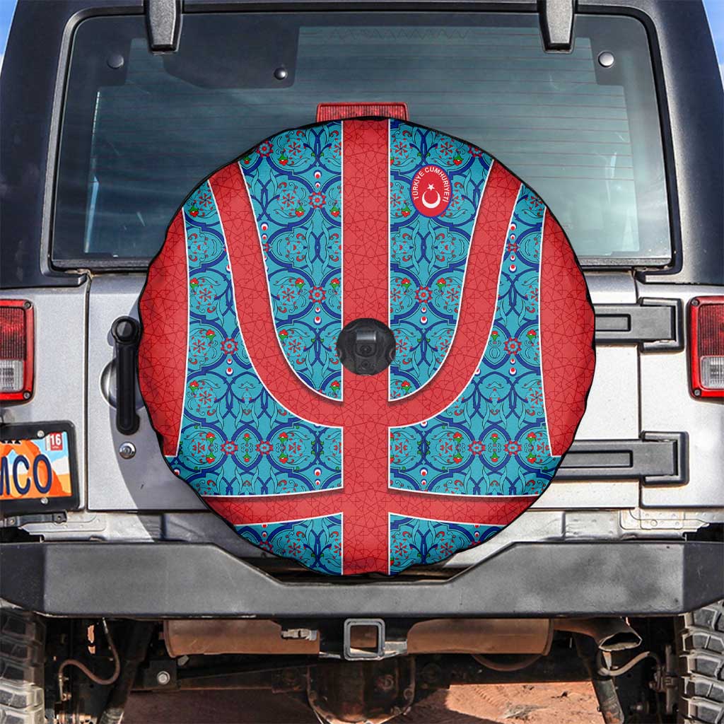 Blue Turkish Traditional Pattern and Red Spare Tire Cover with National Flag Emblem