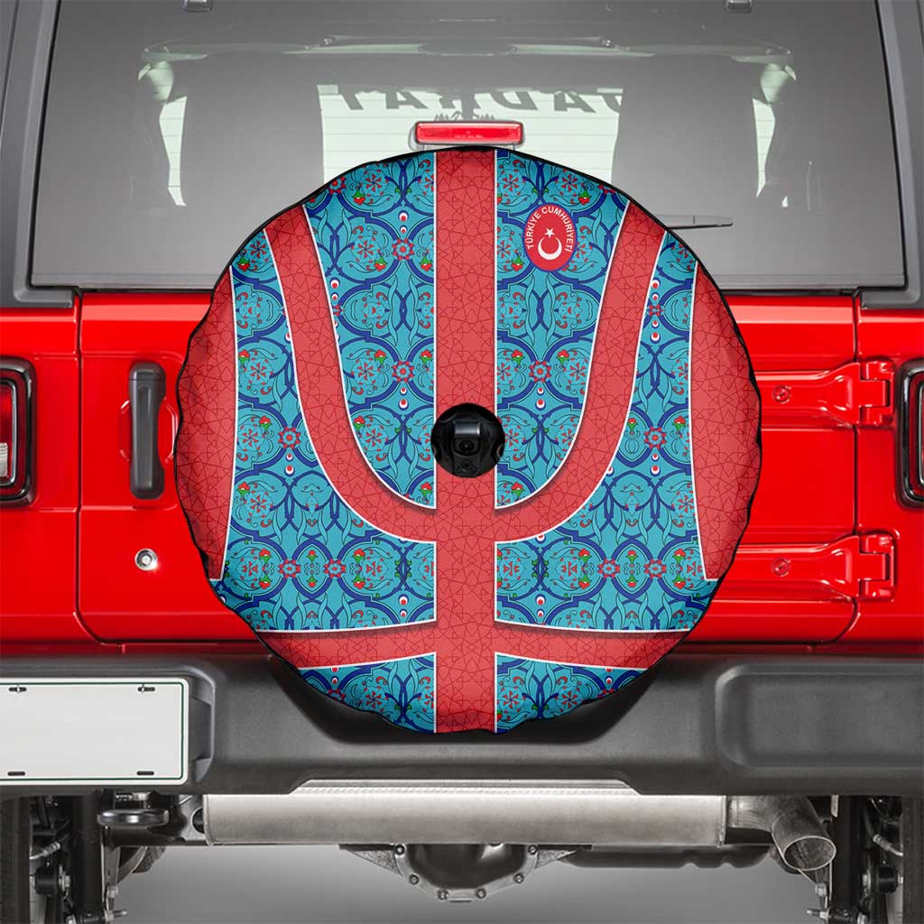 Blue Turkish Traditional Pattern and Red Spare Tire Cover with National Flag Emblem