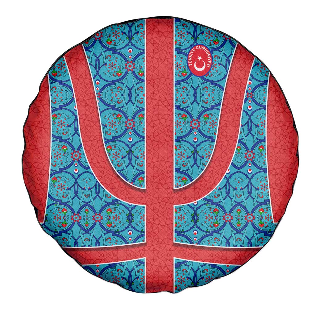 Blue Turkish Traditional Pattern and Red Spare Tire Cover with National Flag Emblem