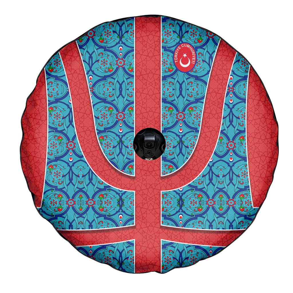 Blue Turkish Traditional Pattern and Red Spare Tire Cover with National Flag Emblem