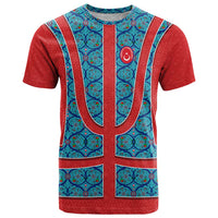 Blue Turkish Traditional Pattern and Red T Shirt with National Flag Emblem