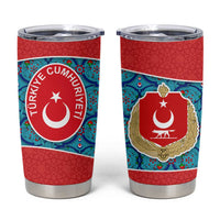 Blue Turkish Traditional Pattern and Red Tumbler Cup with National Flag Emblem