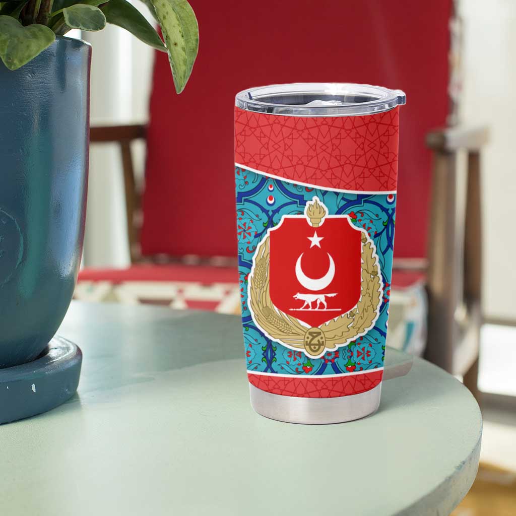 Blue Turkish Traditional Pattern and Red Tumbler Cup with National Flag Emblem