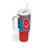 Blue Turkish Traditional Pattern and Red Tumbler With Handle with National Flag Emblem