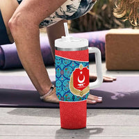 Blue Turkish Traditional Pattern and Red Tumbler With Handle with National Flag Emblem