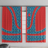 Blue Turkish Traditional Pattern and Red Window Curtain with National Flag Emblem