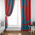 Blue Turkish Traditional Pattern and Red Window Curtain with National Flag Emblem