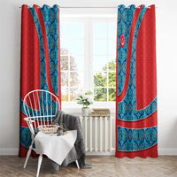 Blue Turkish Traditional Pattern and Red Window Curtain with National Flag Emblem