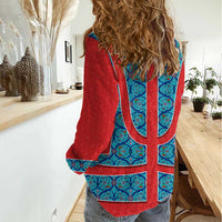 Blue Turkish Traditional Pattern and Red Women Casual Shirt with National Flag Emblem