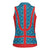 Blue Turkish Traditional Pattern and Red Women Sleeveless Polo Shirt with National Flag Emblem