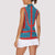 Blue Turkish Traditional Pattern and Red Women Sleeveless Polo Shirt with National Flag Emblem