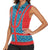 Blue Turkish Traditional Pattern and Red Women Sleeveless Polo Shirt with National Flag Emblem
