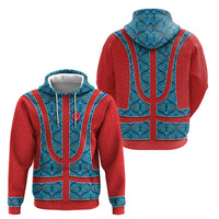 Blue Turkish Traditional Pattern and Red Zip Hoodie with National Flag Emblem
