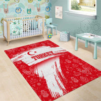 Turkey National Flag and Pattern Design Area Rug with Red Brush Stroke Effect