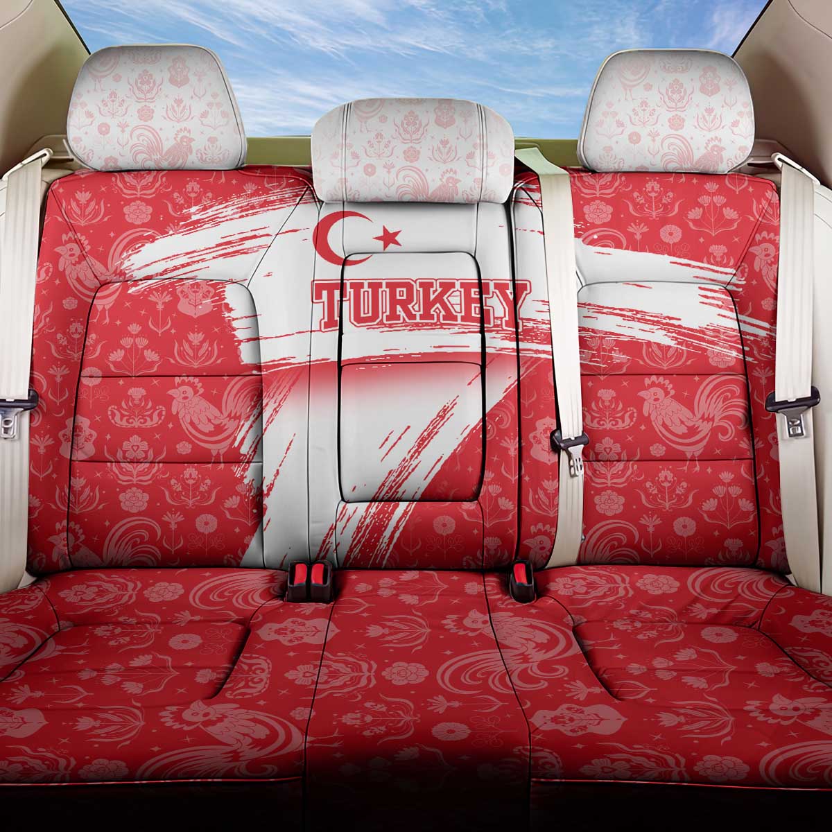 Turkey National Flag and Pattern Design Back Car Seat Cover with Red Brush Stroke Effect