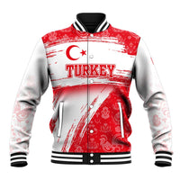 Turkey National Flag and Pattern Design Baseball Jacket with Red Brush Stroke Effect