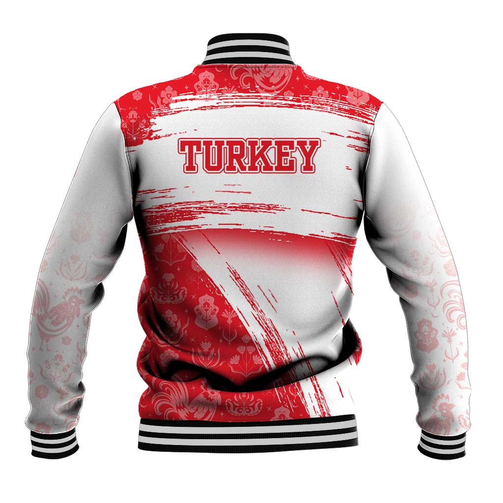 Turkey National Flag and Pattern Design Baseball Jacket with Red Brush Stroke Effect