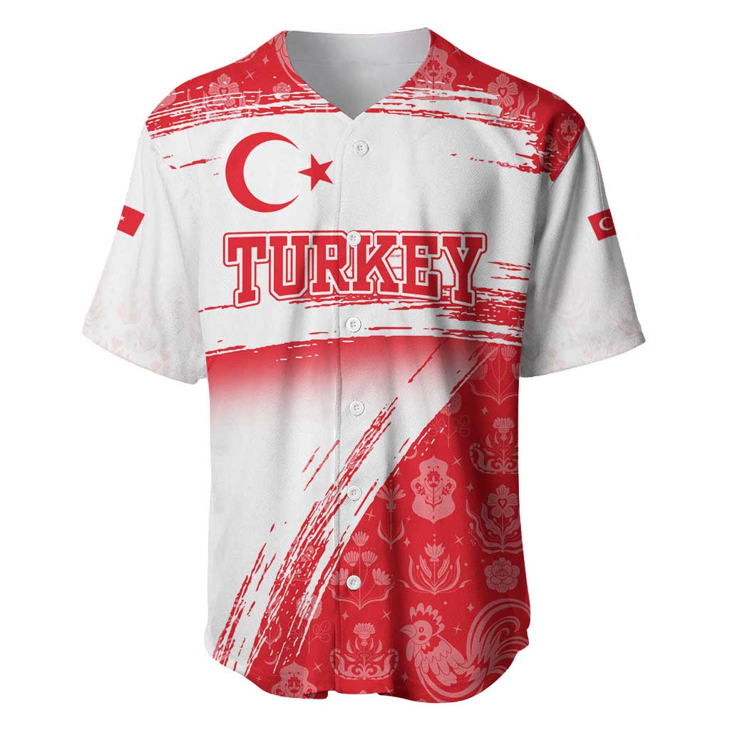 Turkey National Flag and Pattern Design Baseball Jersey with Red Brush Stroke Effect