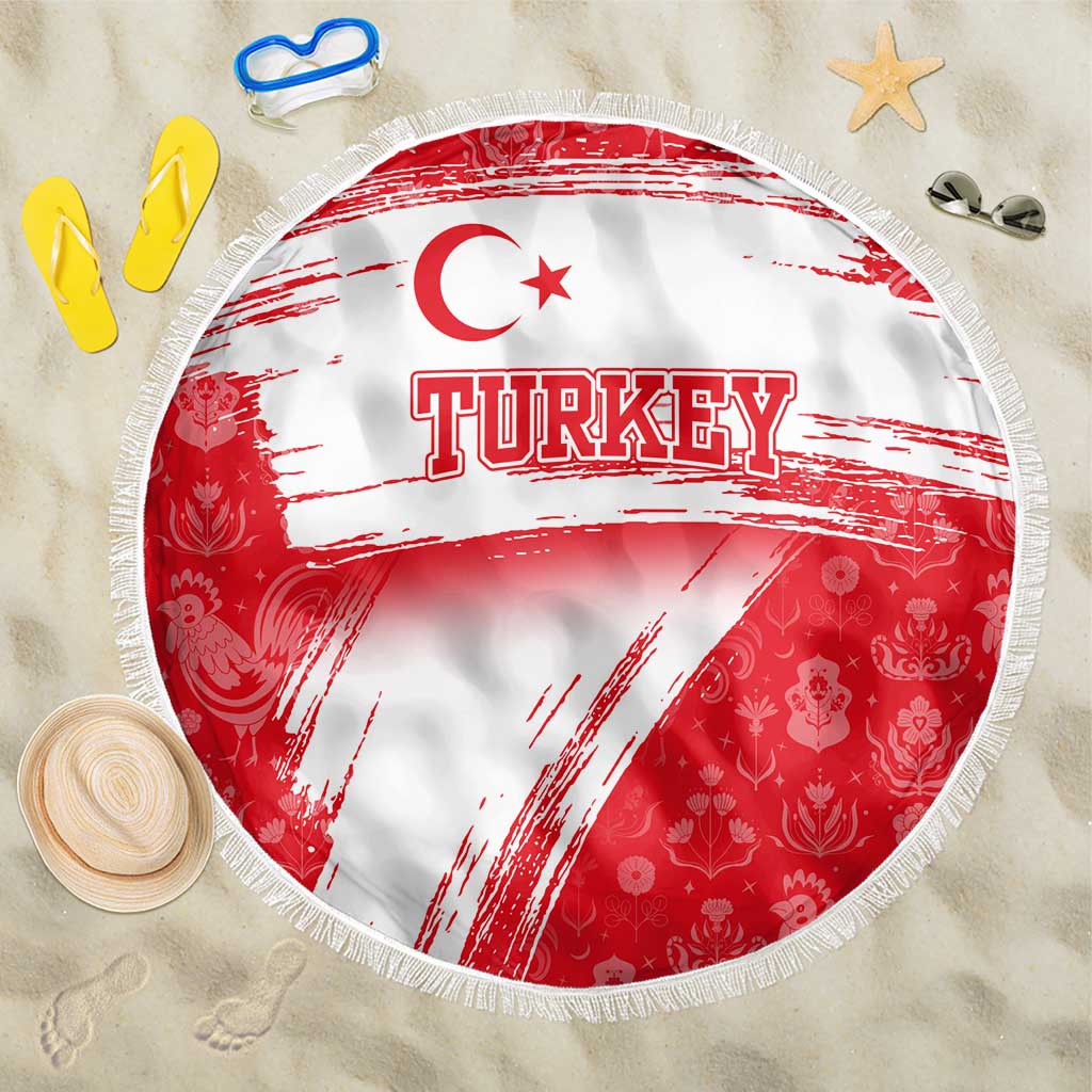 Turkey National Flag and Pattern Design Beach Blanket with Red Brush Stroke Effect