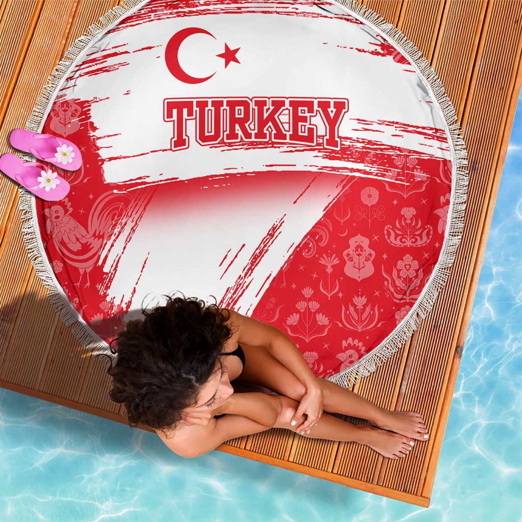 Turkey National Flag and Pattern Design Beach Blanket with Red Brush Stroke Effect