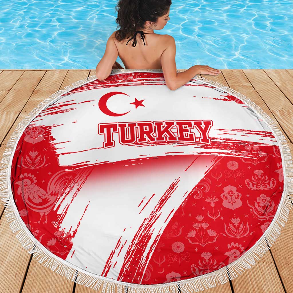 Turkey National Flag and Pattern Design Beach Blanket with Red Brush Stroke Effect