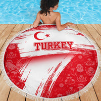 Turkey National Flag and Pattern Design Beach Blanket with Red Brush Stroke Effect