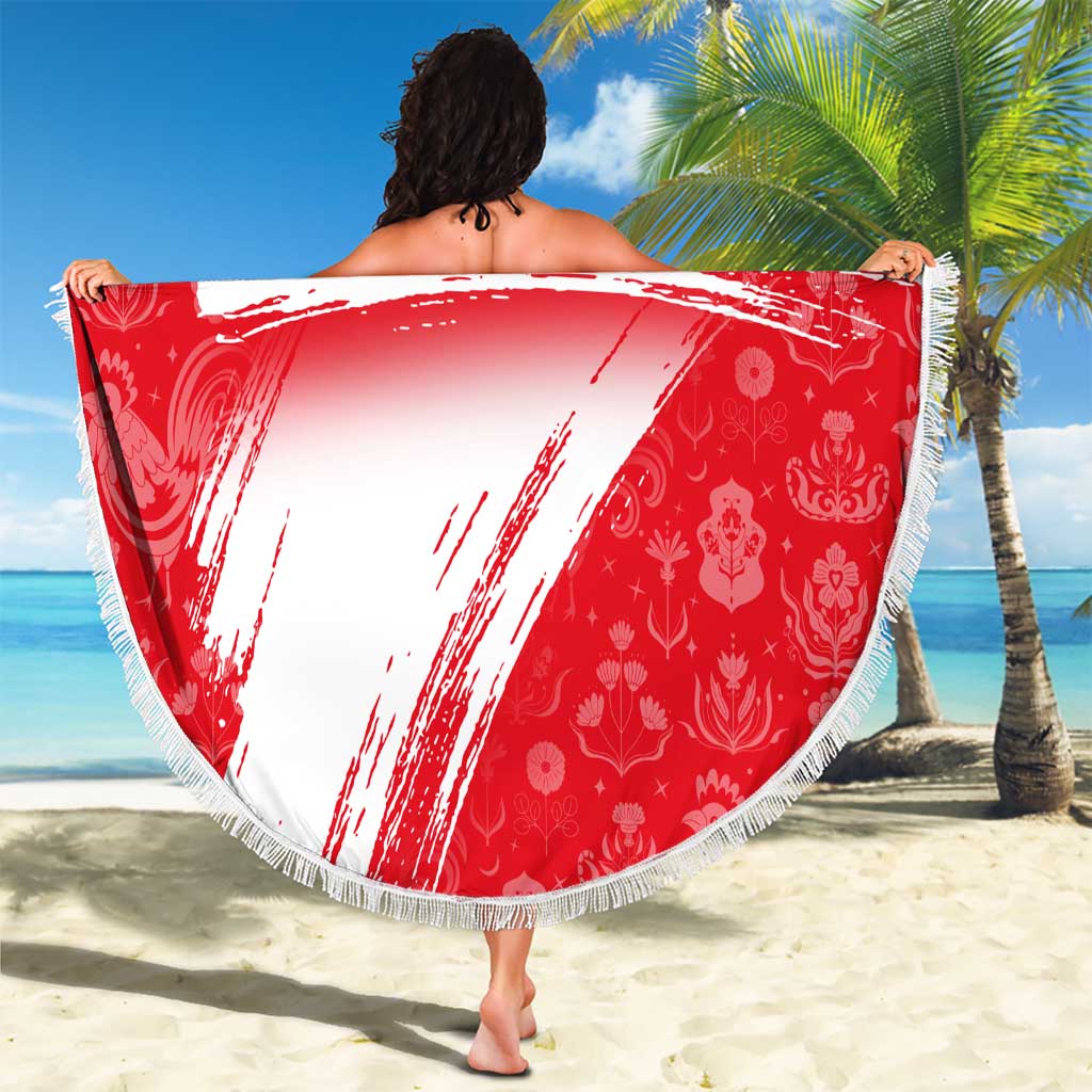 Turkey National Flag and Pattern Design Beach Blanket with Red Brush Stroke Effect