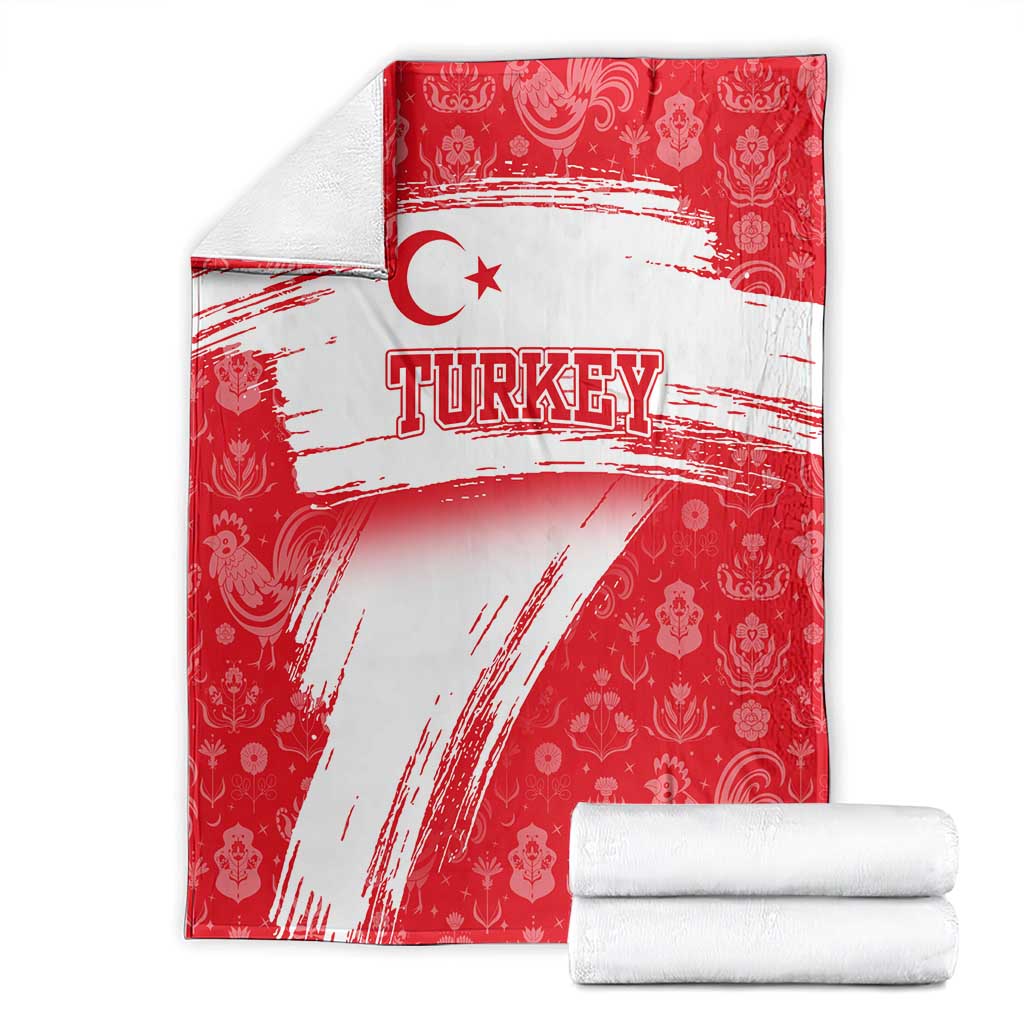 Turkey National Flag and Pattern Design Blanket with Red Brush Stroke Effect