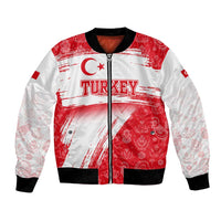 Turkey National Flag and Pattern Design Bomber Jacket with Red Brush Stroke Effect