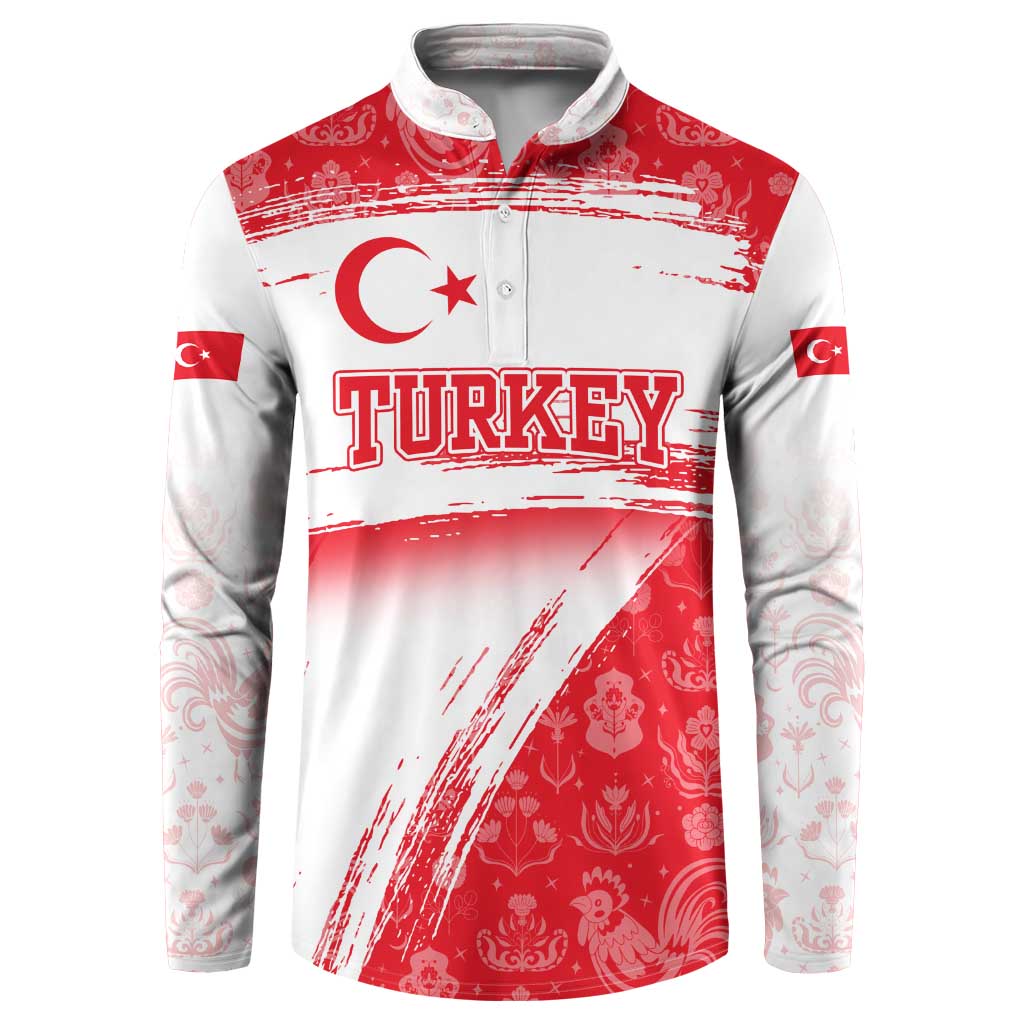 Turkey National Flag and Pattern Design Button Sweatshirt with Red Brush Stroke Effect