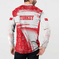 Turkey National Flag and Pattern Design Button Sweatshirt with Red Brush Stroke Effect