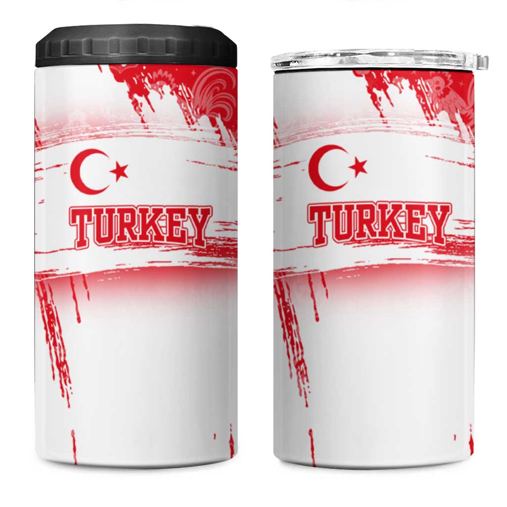 Turkey National Flag and Pattern Design 4 in 1 Can Cooler Tumbler with Red Brush Stroke Effect