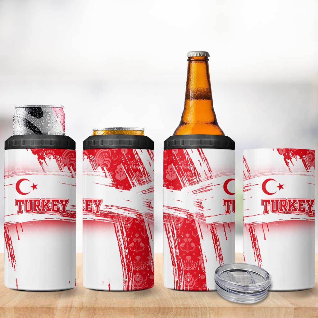 Turkey National Flag and Pattern Design 4 in 1 Can Cooler Tumbler with Red Brush Stroke Effect