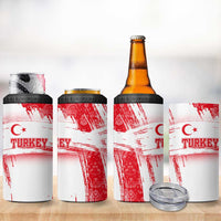Turkey National Flag and Pattern Design 4 in 1 Can Cooler Tumbler with Red Brush Stroke Effect