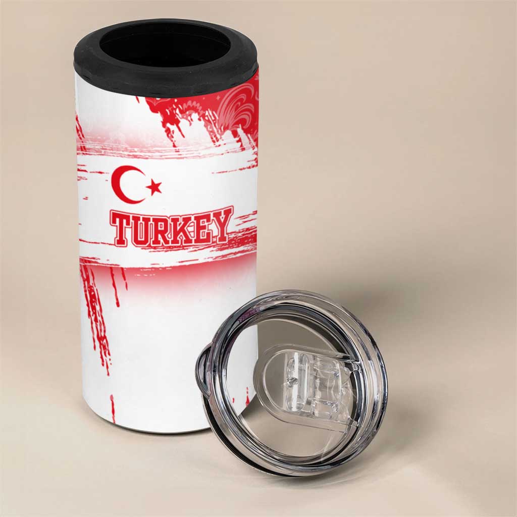 Turkey National Flag and Pattern Design 4 in 1 Can Cooler Tumbler with Red Brush Stroke Effect