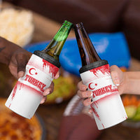 Turkey National Flag and Pattern Design 4 in 1 Can Cooler Tumbler with Red Brush Stroke Effect