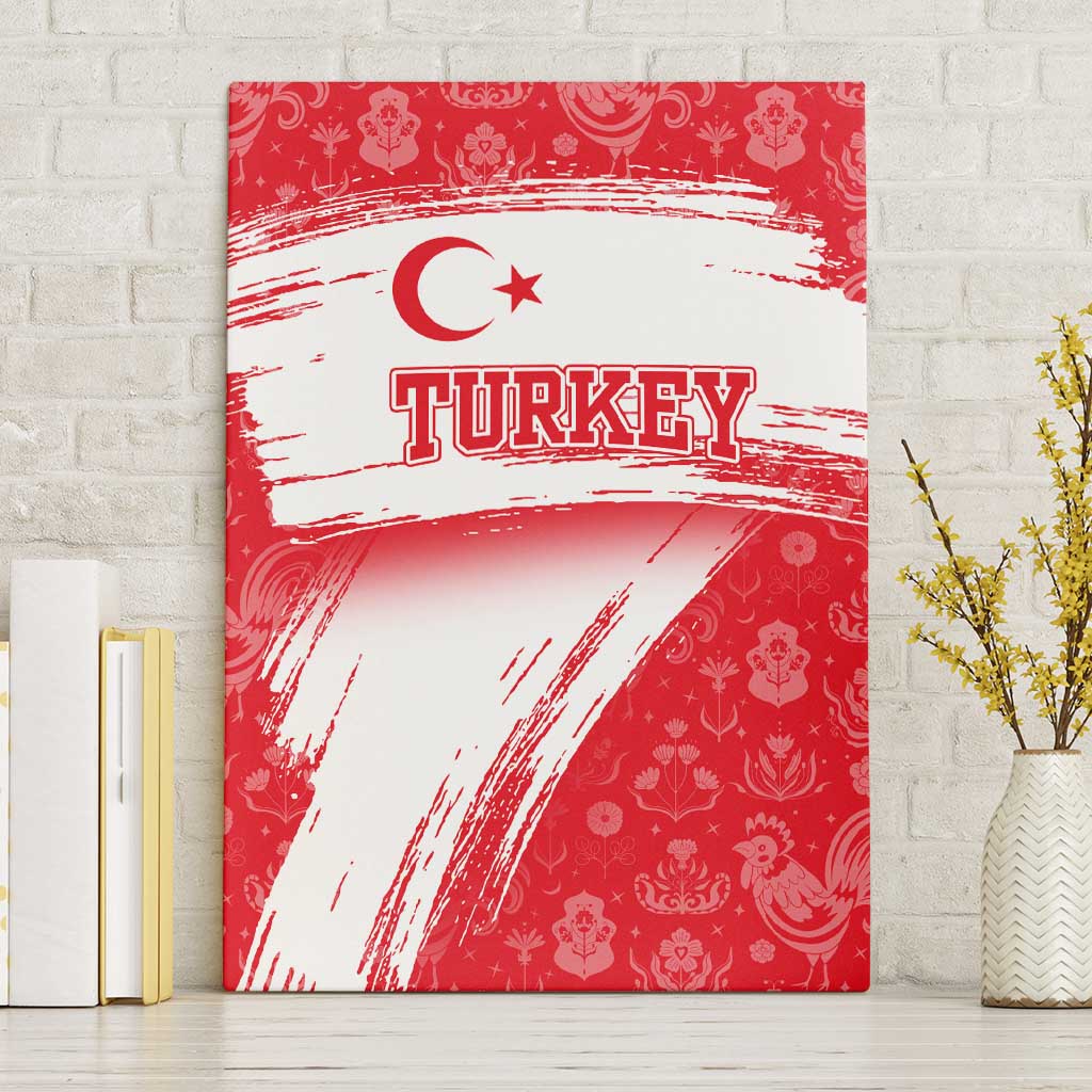 Turkey National Flag and Pattern Design Canvas Wall Art with Red Brush Stroke Effect